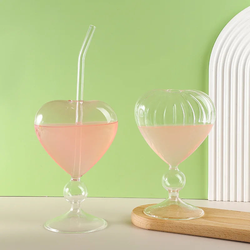 DecorBites™ Heart Shaped Glass Mug Set for Couples - Cocktail, Tea, Coffee, Beer Glassware Drinkware