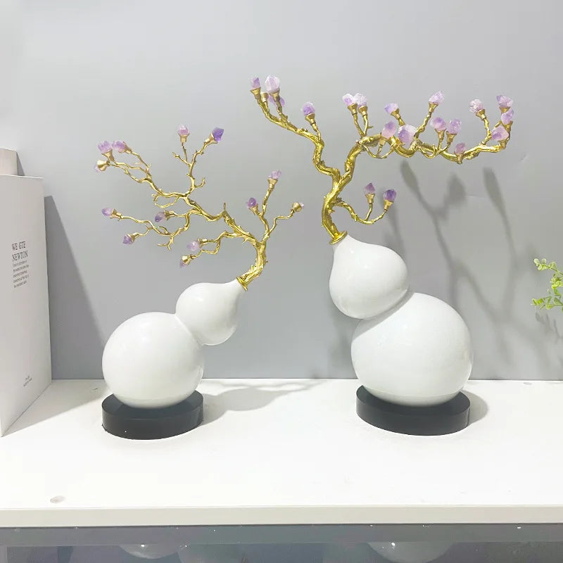 DecorBites™ Gourd Crystal Sculpture Metal Plant Statues Home Decoration