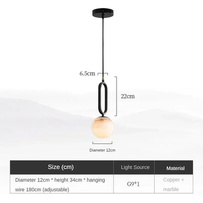 Nordic Marble Pendant Light With Polished Copper Accent