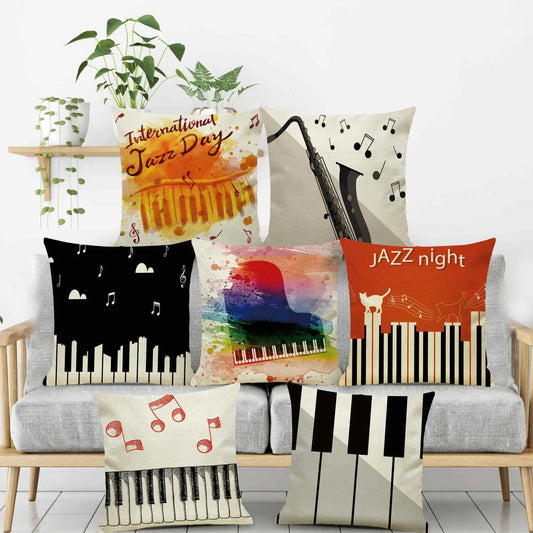 DecorBites™ Letter Notes Piano Graphic Print Linen Pillowcase 45x45cm Living Room Decor