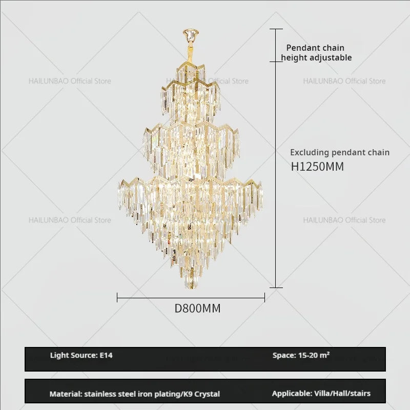 DecorBites™ Crystal Chandelier | Modern Luxury Duplex Building Chandelier for Villa and Hotel