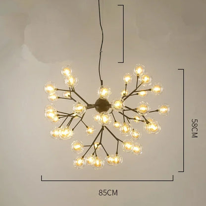 Lámpara de araña redonda de cristal Heracleum Firefly de DecorBites™ - Iluminación de lujo para escaleras y comedor