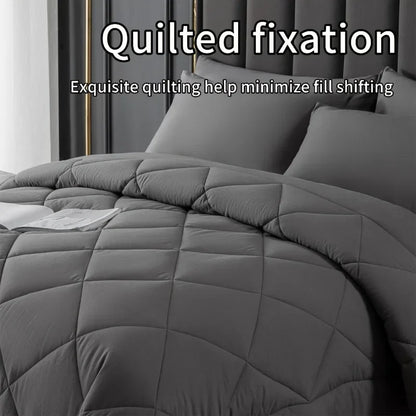 Decobites Cozy Quilt Set: Soft & Breathable Queen/King Size Comforter with Duvet & Pillowcase