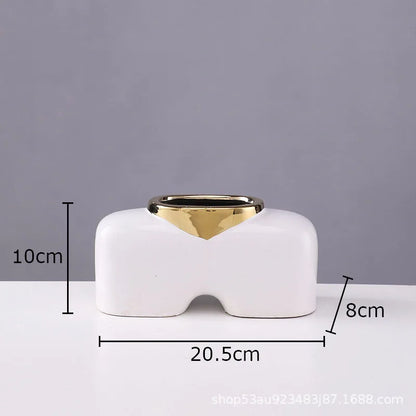 DecorBites™ Gold Ceramic Vase Desk Decor Artificial Flower Arrangement Aesthetic Room Vase