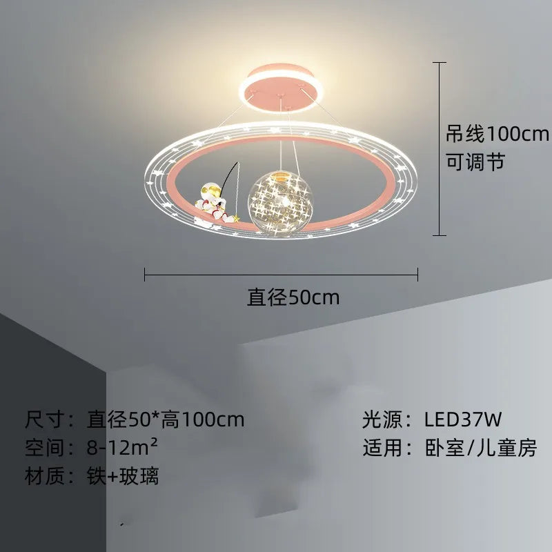 DecorBites™ Astronaut LED Chandeliers: Remote-controlled Ceiling Pendant for Children's Room, Boy's Study, Nursery