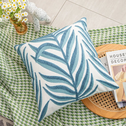 DecorBites™ Boho Floral Embroidered Canvas Cushion Cover 45*45cm for Living Room