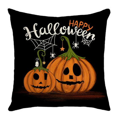 DecorBites™ Halloween Pillowcase Set - Festive Sofa Cushion Covers with Pumpkin Cat Witch Hat Print.