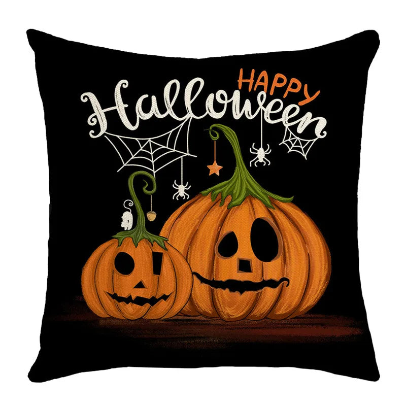 Decorbites™ Halloween-Kissenbezug-Set – Festive Bezüge für Sofakissen mit Druck von Kürbis, Katze und Hexenhut.