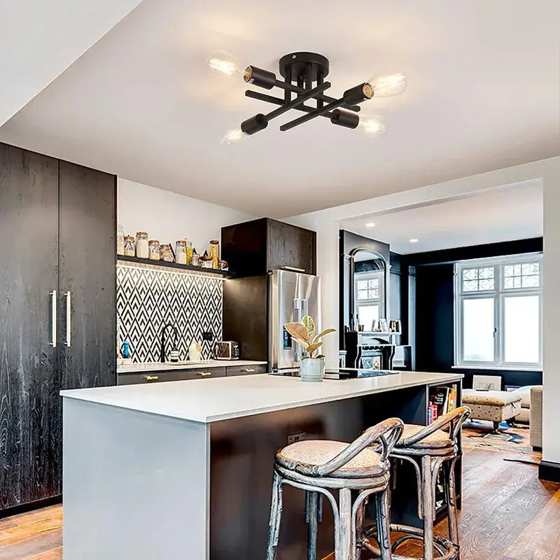 DecorBites™ Modern Black Sputnik Chandelier Flush Mount