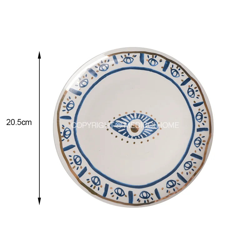 DecorBites™ Bright Eyes Ceramic Dinner Plate Set, 8" Boho Art Salad Dessert Plate