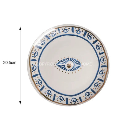 DecorBites™ Bright Eyes Ceramic Dinner Plate Set, 8" Boho Art Salad Dessert Plate