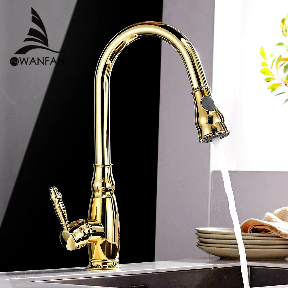 Decorbites™ Gold Küchenarmatur mit ausziehbarem Sprühkopf und Drehfunktion - WF-4118
