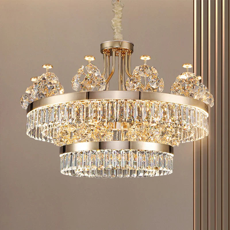 DecorBites™ Crystal Chandelier: Postmodern Light Luxury Double-Layer Pendant for Home Living Room