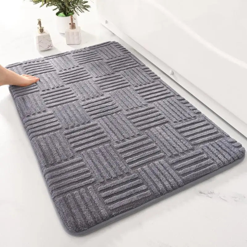 DecorBites™ Cotton Velvet Striped Floor Mat: Soft & Non-Slip Bathroom Carpet