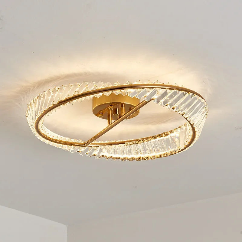 DecorBites™ Crystal Rings LED Ceiling Light Dimmable Gold Lustre for Home Decoration