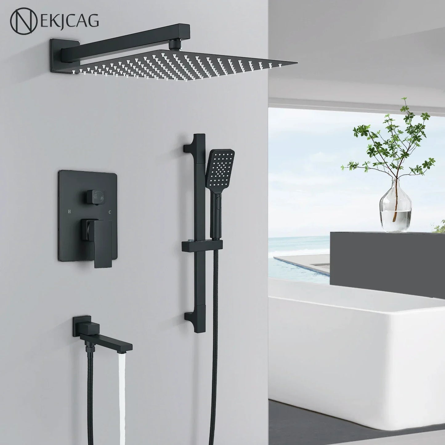 DecorBites™ Black Rainfall Shower Faucets with Slider Bar and Embedded Mixer