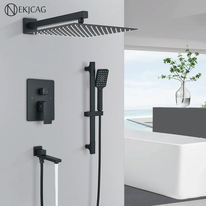 DecorBites™ Black Rainfall Shower Faucets with Slider Bar and Embedded Mixer