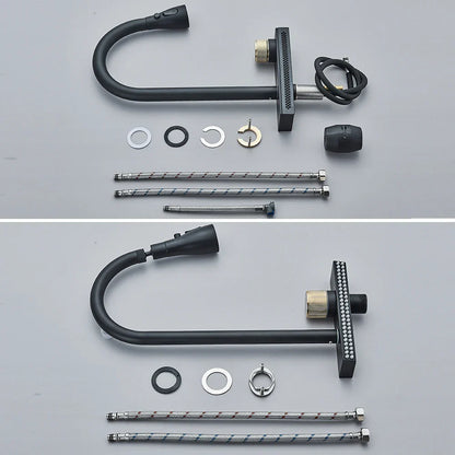 صنبور مطبخ DecorBites™ أسود اللون مقاوم للمياه المطرية، صنبور خلاط مرن بثلاثة اتجاهات قابل للسحب