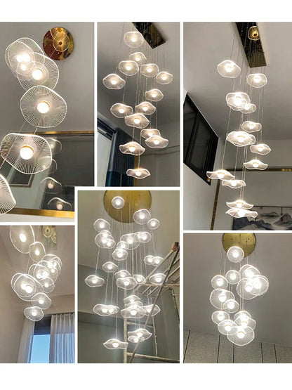 DecorBites™ Gold Acrylic Chandeliers LED Pendant Lamp Modern Staircase Living Room Lighting