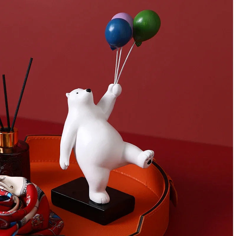 DecorBites™ Flying Bear Figurines Balloon Polar Bears Resin Decoration Modern Gift for Boy/Kids