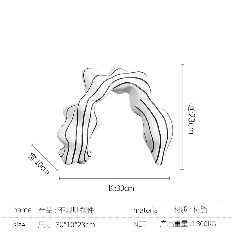 DecorBites™ Golden Ring Black and White Striped Abstract Resin Figurines Home Decor