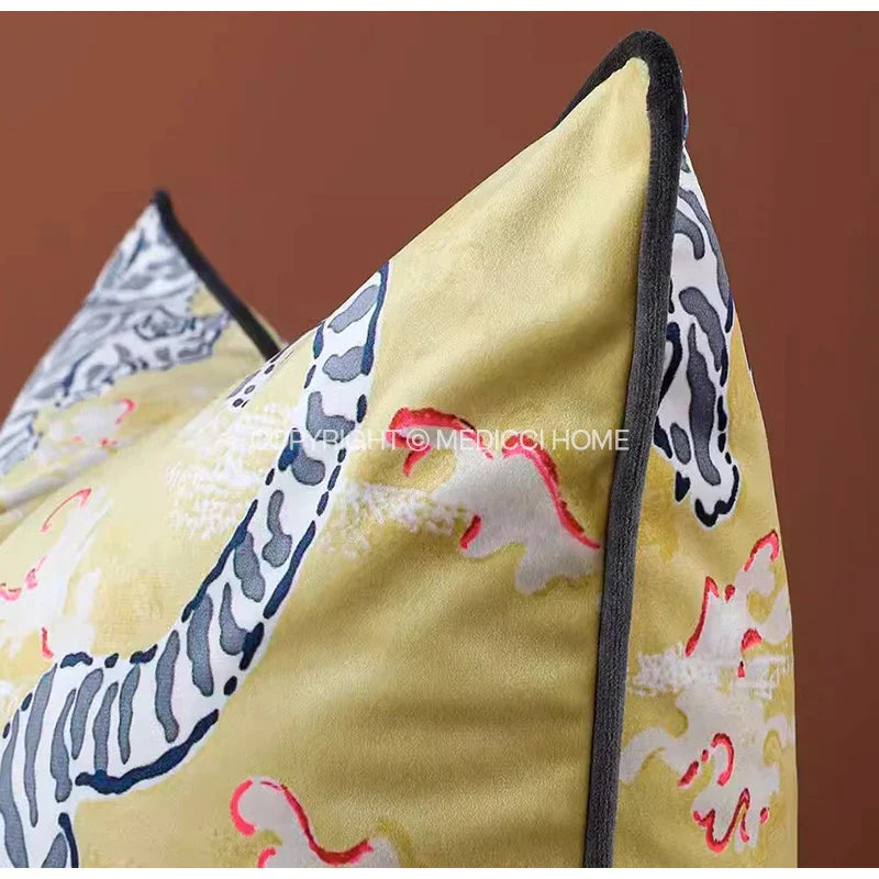 DecorBites™ Coral Lynx Velvet Cushion Cover: Luxury Mystical Animal Theme for Sofa