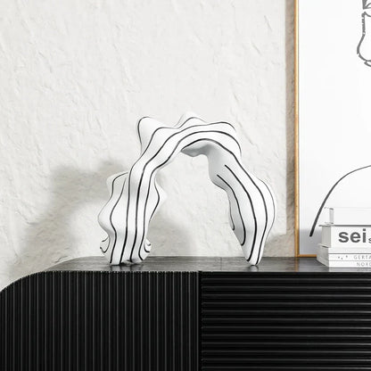 DecorBites™ Golden Ring Black and White Striped Abstract Resin Figurines Home Decor