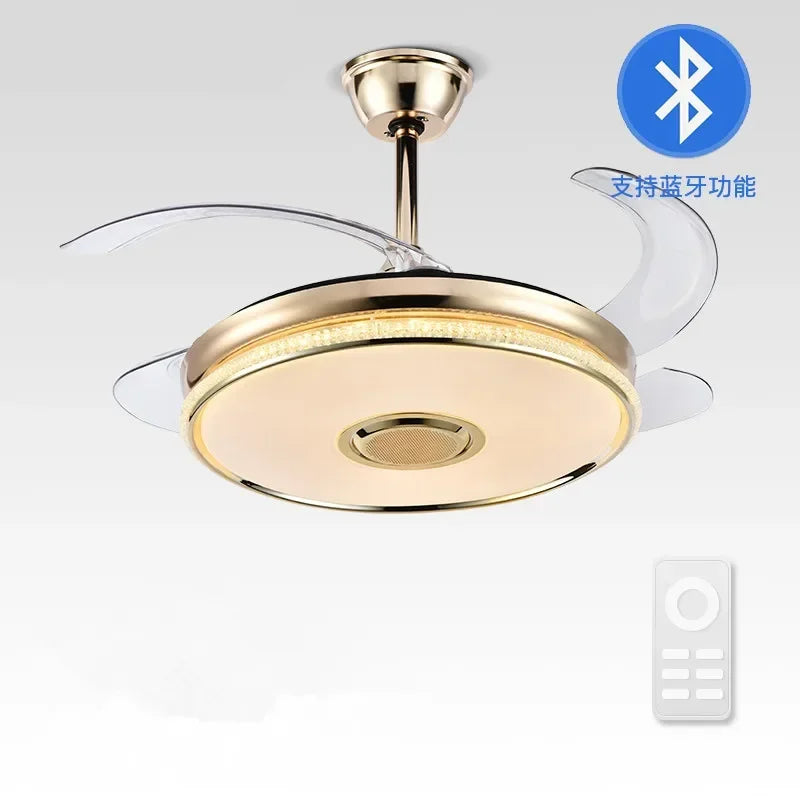 مروحة سقف حديثة DecorBites™ 90 مزودة بمكبر صوت بلوتوث وإضاءة LED وجهاز تحكم عن بعد