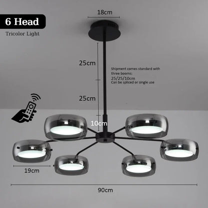 Modern Black Glass Multi-Pendant Chandelier With Remote