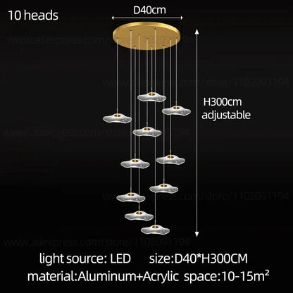 DecorBites™ LED Lotus Leaf Staircase Chandelier: Modern Design for Hotel Lobby, Kitchen & Villa