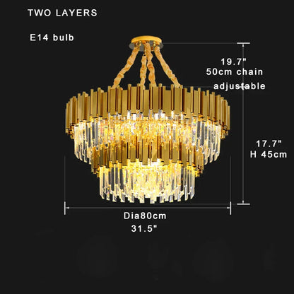 DecorBites™ Crystal Chandelier: Dimmable Gold/Black Stainless Steel Hanging Lamp