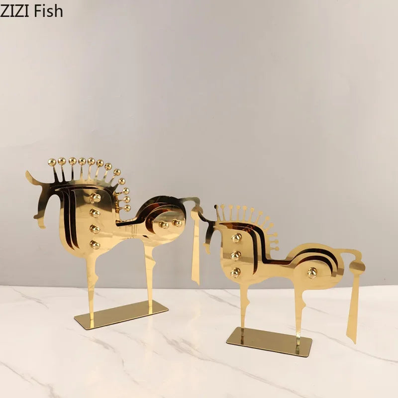 DecorBites™ Golden Horse Metal Animal Sculpture Desk Ornament