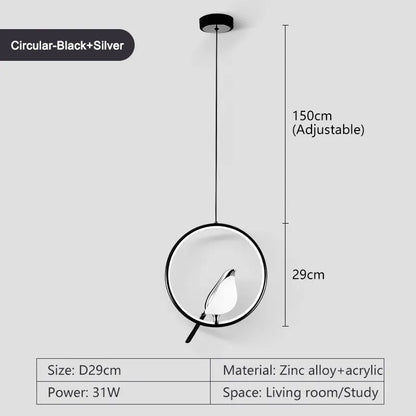 Rotatable Magpie Bird Metal Pendant Light in Gold or Silver
