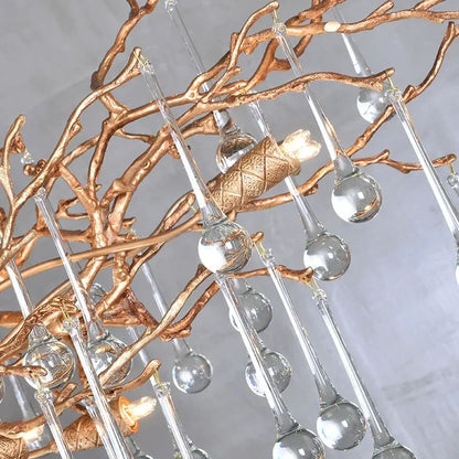 Lámpara de techo colgante de lujo DecorBites™ con luces LED, cristales y forma de rama.