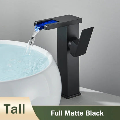 DecorBites™ LED Black Waterfall Basin Faucet: Deck Mounted Hydroelectric Mixer Tap