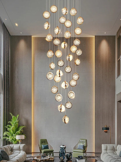 Lámpara de araña giratoria para escaleras DecorBites™ con bola de cristal y luz LED - Diseño nórdico de burbujas de lujo estilo loft