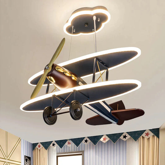 DecorBites™ Iron Aircraft Pendant Light: Creative European Design for Boys' Bedroom, LED Illumination