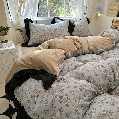 Juego de funda nórdica DecorBites™ de algodón lavado francés con estampado floral de princesa - Ropa de cama floral de primavera