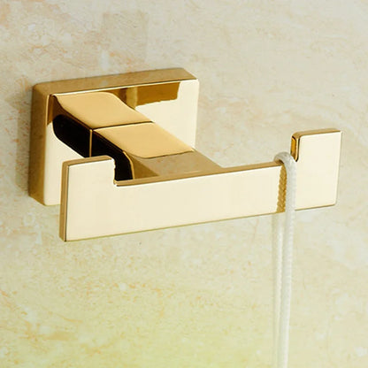 DecorBites™ Gold Brass Bathroom Hardware 4-Piece Set: Towel Bar, Towel Ring, Toilet Paper Holder, Robe Hook