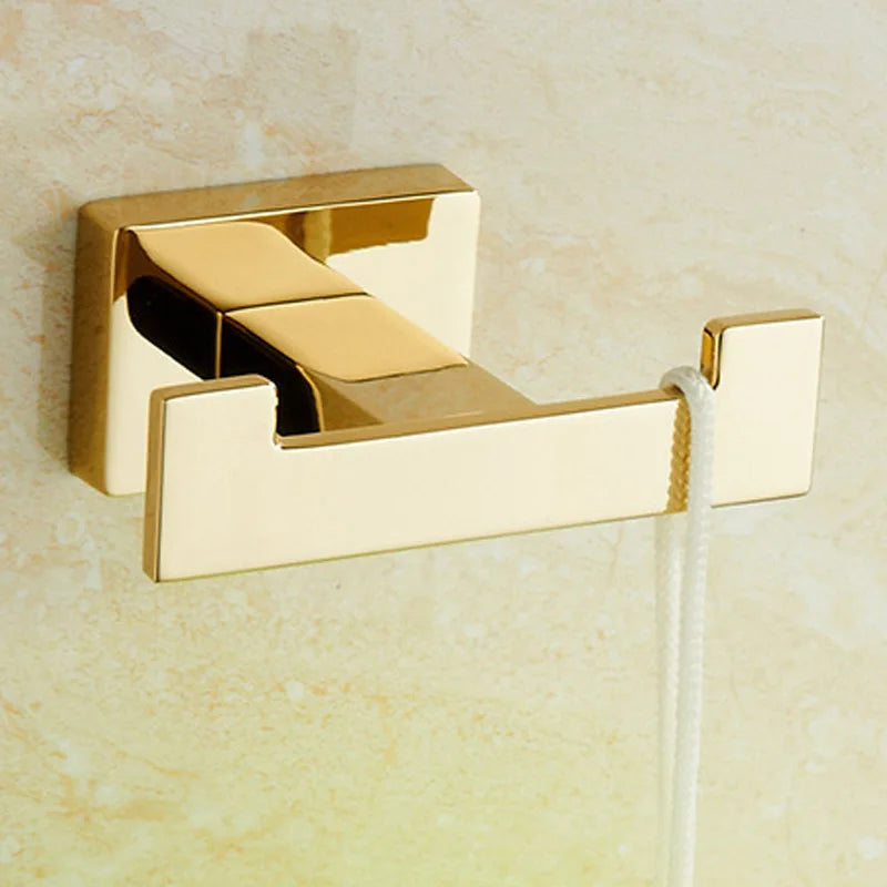 Conjunto de 4 piezas de herrajes para baño en latón dorado Decorbites™: Barra de toallas, Anillo para toallas, Soporte para papel higiénico, Gancho para batas