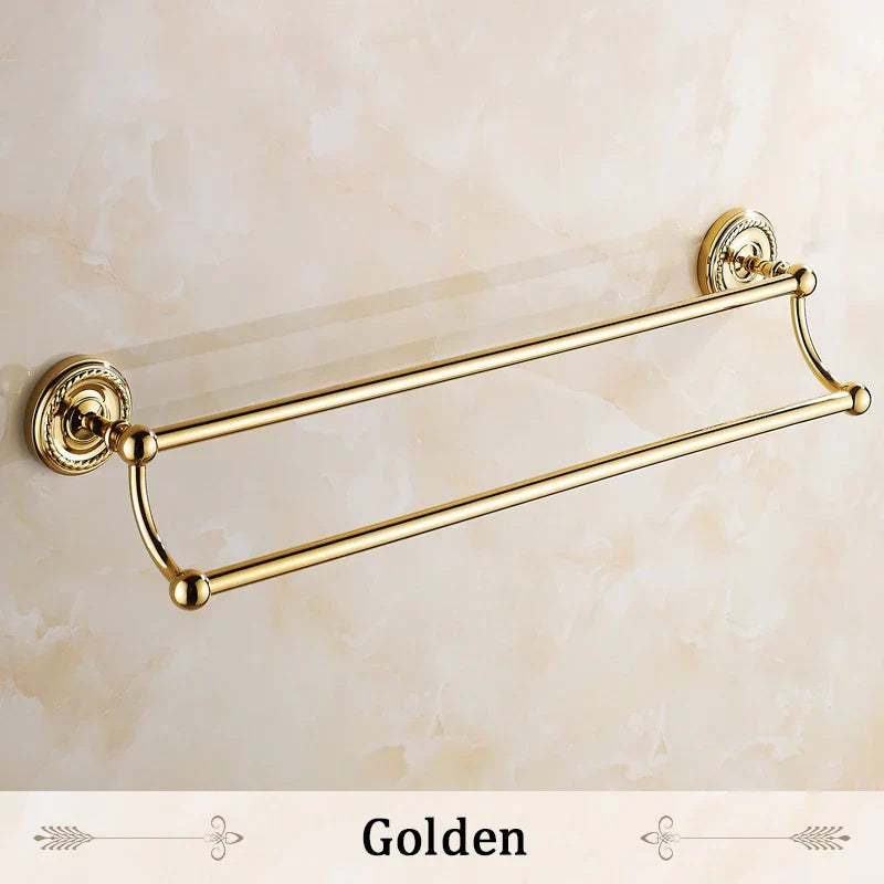 DecorBites™ Brass Double Towel Bar Bathroom Shelf Black Towel Rack Holder