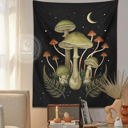 Decobites Botanical Mushroom Moom Tapestry Wall Hanging for Boho Living Room Decor