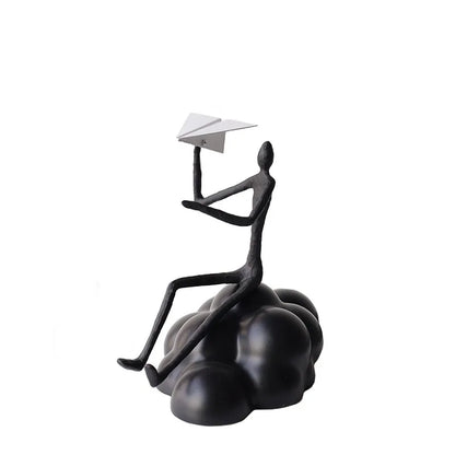 "DecorBites™ Figura de nube de avión de papel de resina para decoración del hogar - Figura abstracta de dibujos animados negra"