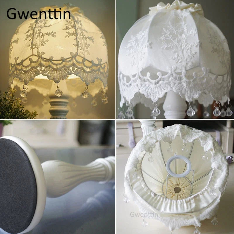 Lámpara de mesa de tela de encaje Decorbites™ con luz LED para decoración de hogar, boda y dormitorio