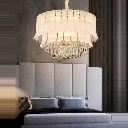DecorBites™ Golden Crystal Chandelier: Postmodern Luxury Round Chandelier for Living Room