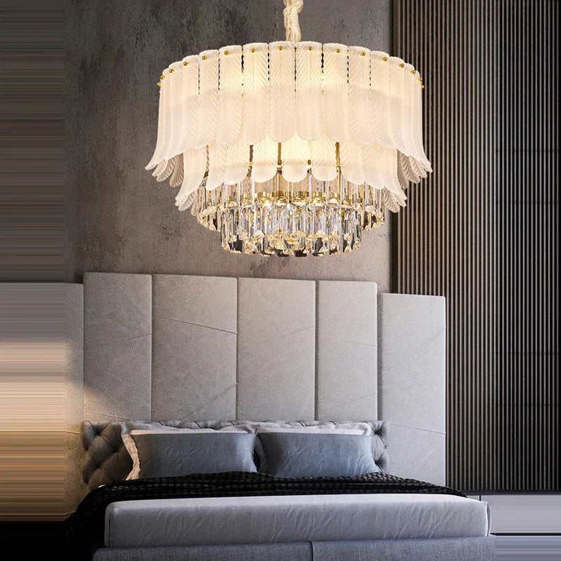Decorbites™ Lámpara de Araña de Cristal Dorado: Lámpara de Araña Redonda de Lujo Posmoderno para Sala de Estar