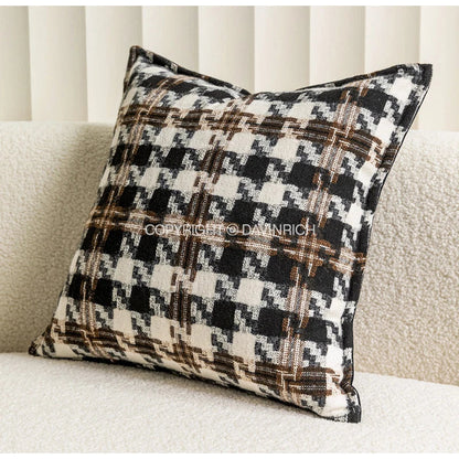 DecorBites™ Houndstooth Square Cushion Cover - Black White Green Luxury Contemporary Pillow Case
