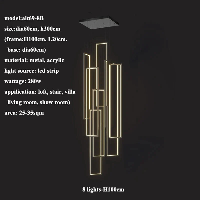 DecorBites™ LED Rectangle Staircase Chandelier Pendant Lighting for Modern Living Room Decor