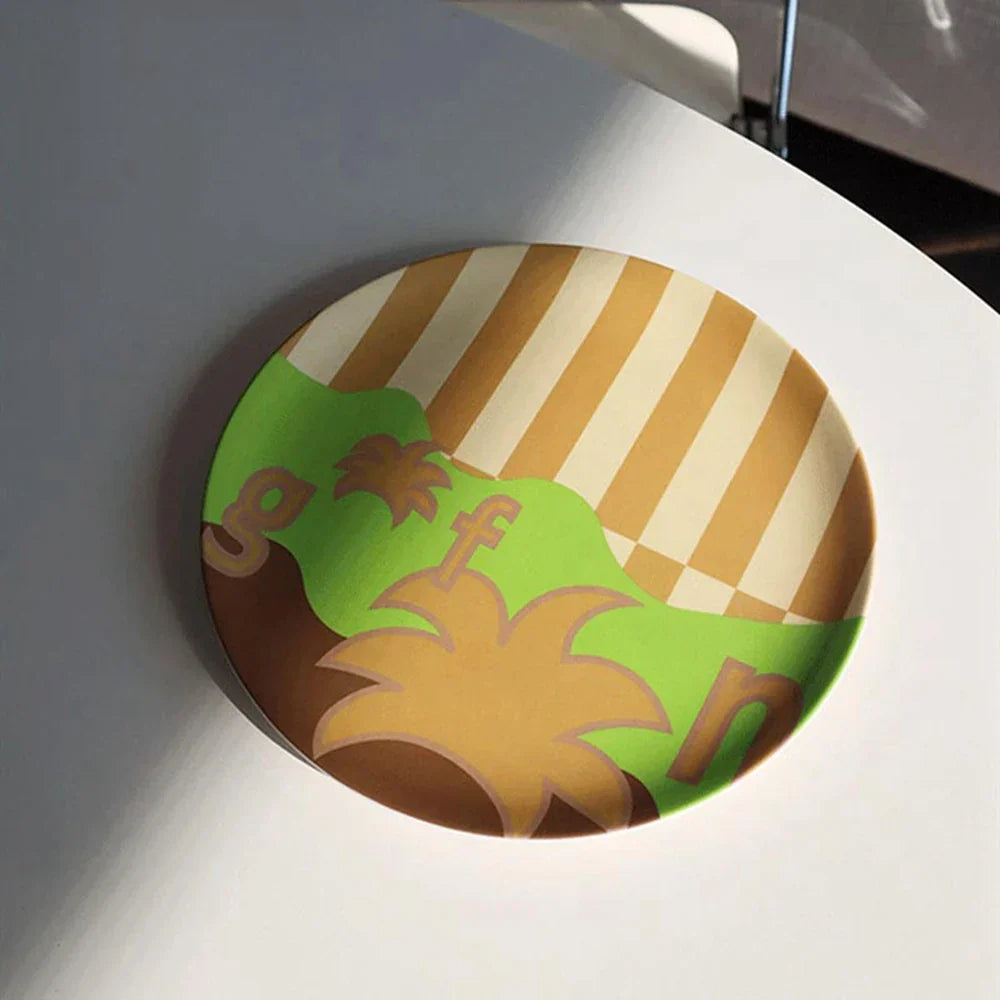 DecorBites™ Korean Style Round Bamboo Fiber Dining Plate for Desserts, Fruits, and Cakes