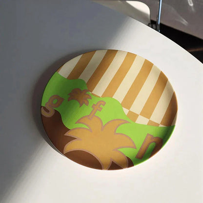 DecorBites™ Korean Style Round Bamboo Fiber Dining Plate for Desserts, Fruits, and Cakes